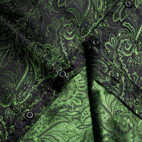 Olive Green Paisley Silk Shirt Men's Long Sleeve Dress Shirt