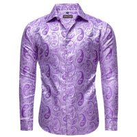 Lavender Purple Paisley Shirt Men's Long Sleeve Dress Shirt