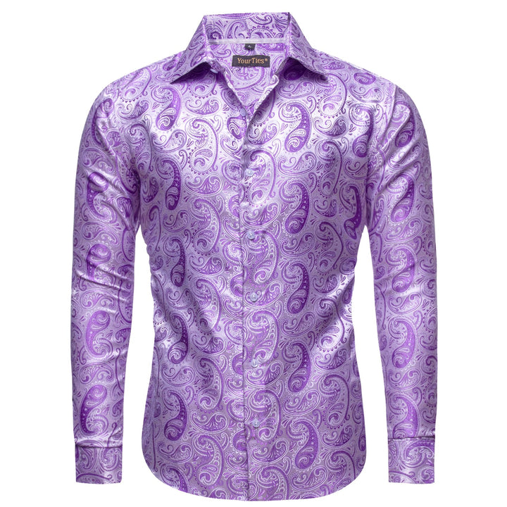 Lavender Purple Paisley Shirt Men's Long Sleeve Dress Shirt