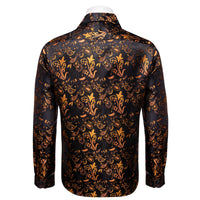 Black Shirt Orange Jacquard Paisley Shirt Men's Silk Top