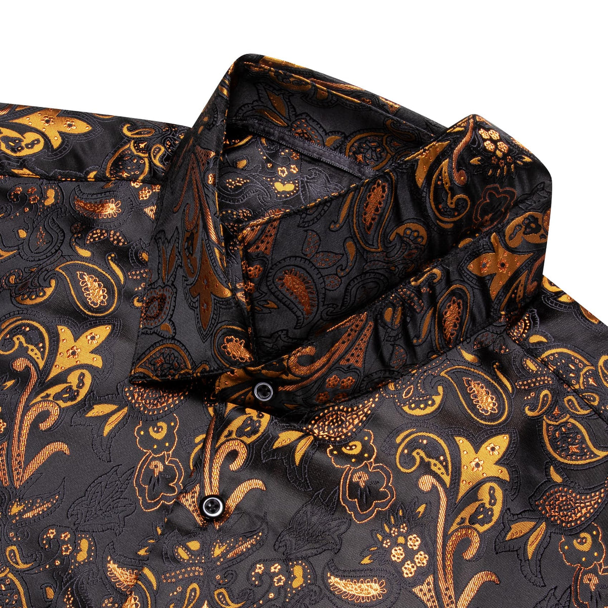 Black Shirt Orange Jacquard Paisley Shirt Men's Silk Top