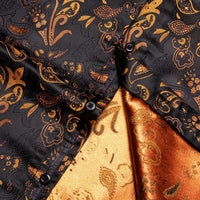 Black Shirt Orange Jacquard Paisley Shirt Men's Silk Top