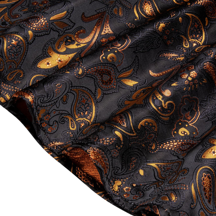 Black Shirt Orange Jacquard Paisley Shirt Men's Silk Top