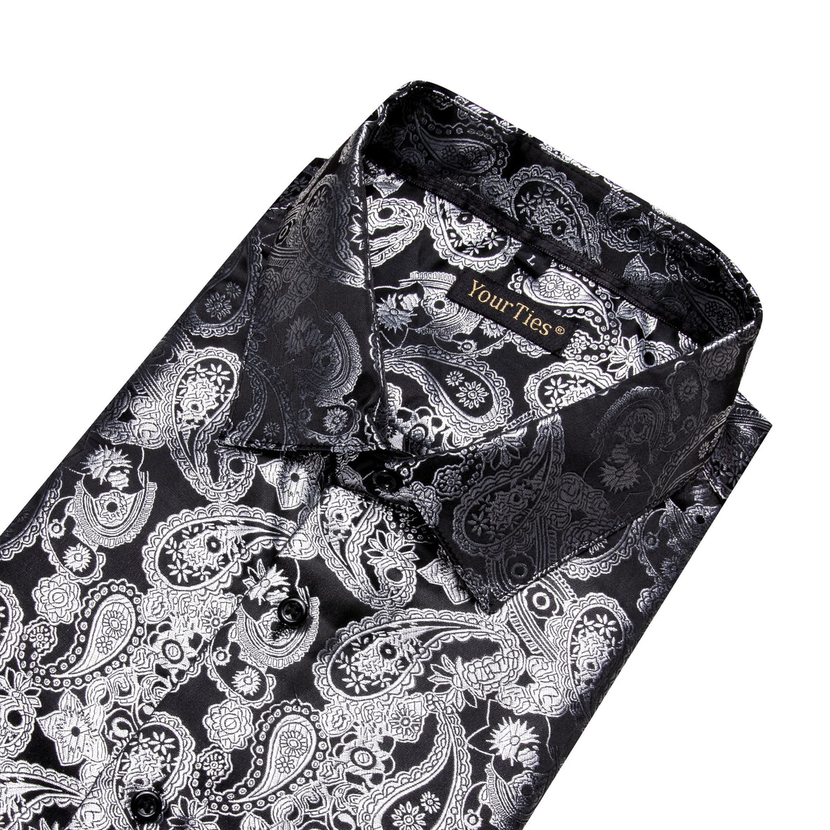 Silver Grey Paisley Long Sleeve Shirt Men's Silk Wedding Top