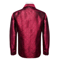 Men's Long Sleeve Shirt Paisley Jacquard Burgundy Dress Shirt