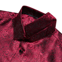 Men's Long Sleeve Shirt Paisley Jacquard Burgundy Dress Shirt