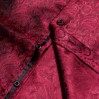 Men's Long Sleeve Shirt Paisley Jacquard Burgundy Dress Shirt