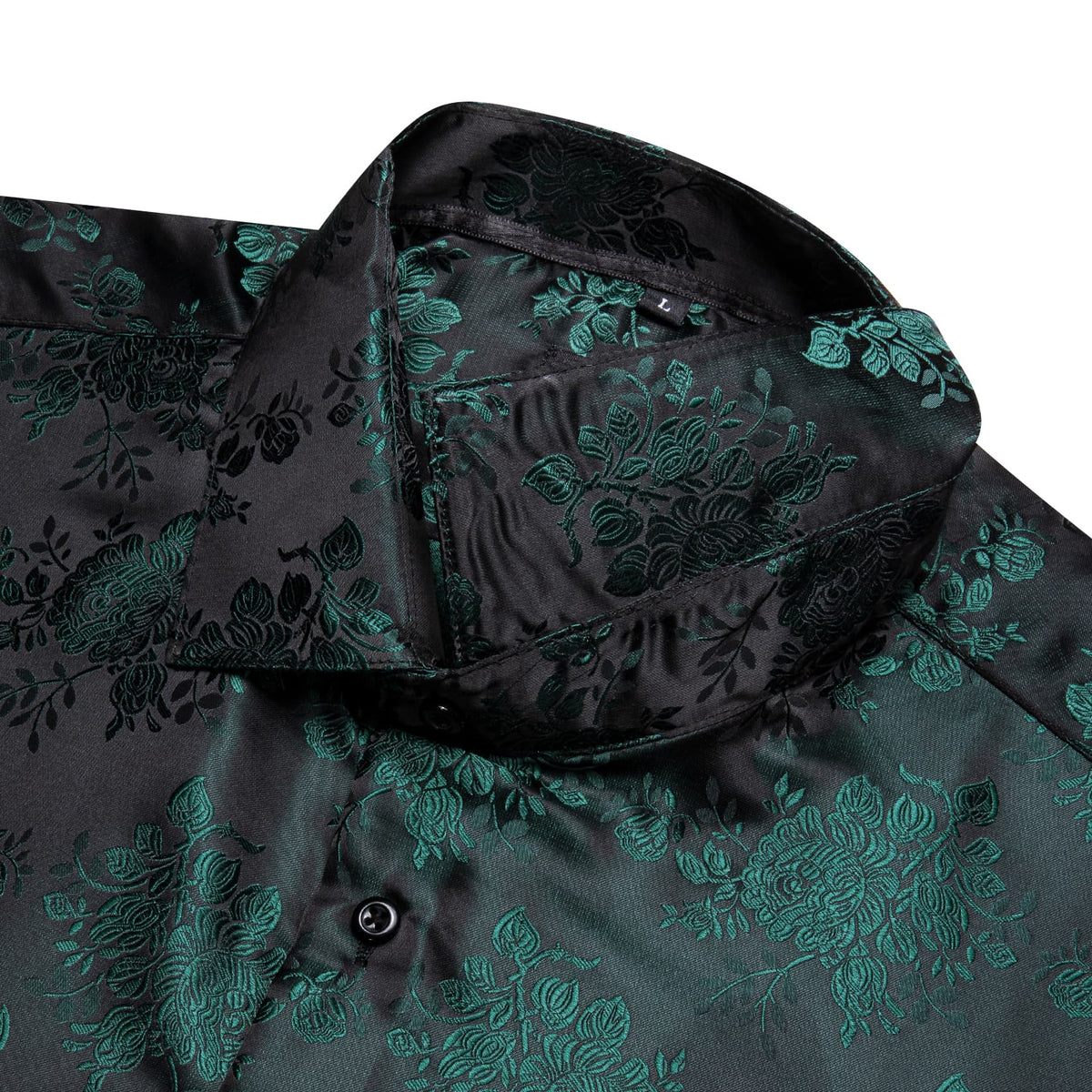 Men's Floral Shirt Long Sleeve Deep Green Jacquard Silk Shirt