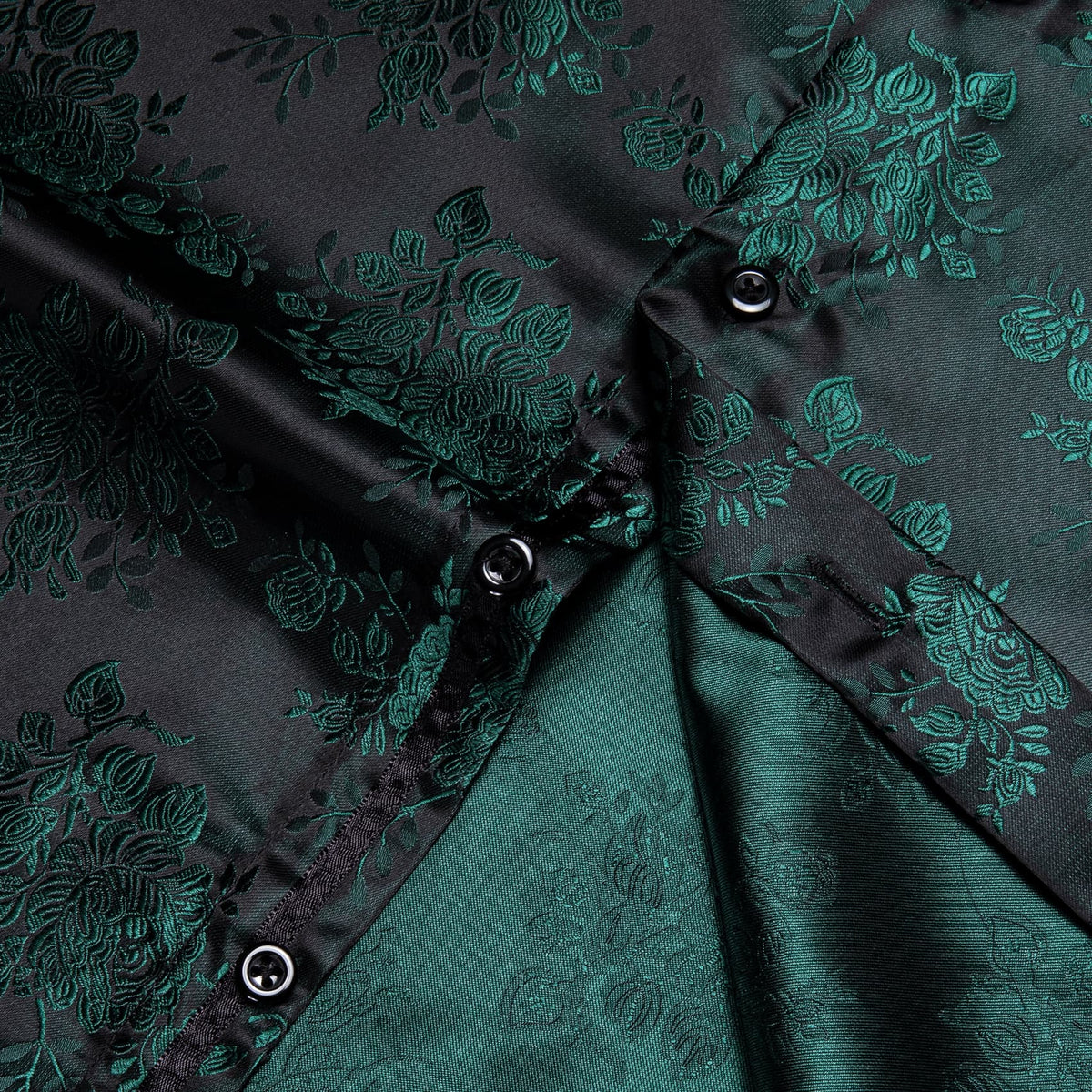 Men's Floral Shirt Long Sleeve Deep Green Jacquard Silk Shirt