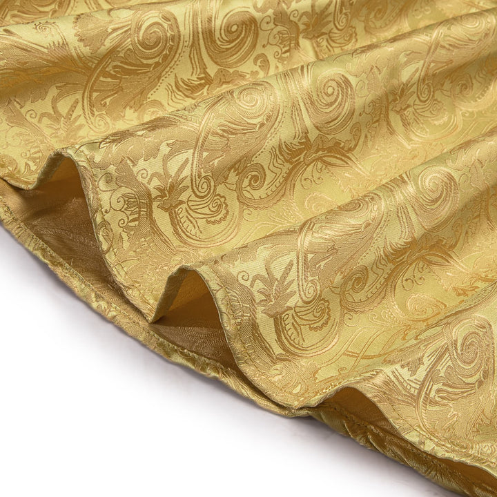 Satin Sheen Gold Long Sleeve Floral Jacquard Mens Dress Shirt