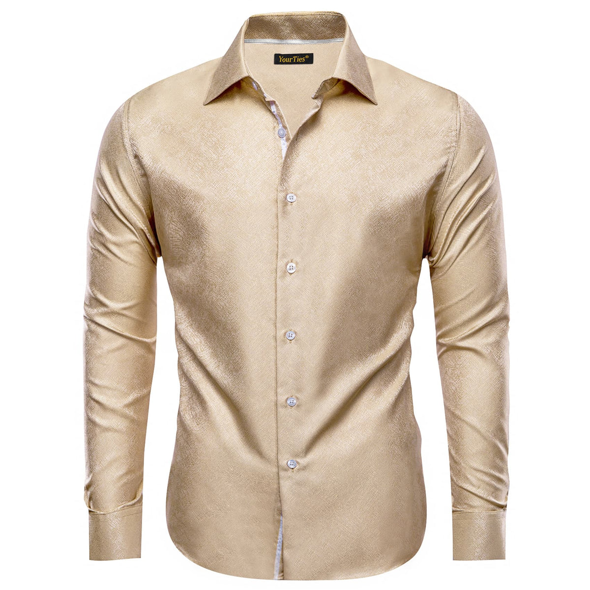 Champagne Color Dress Shirt Men's Silk Long Sleeve Button Top