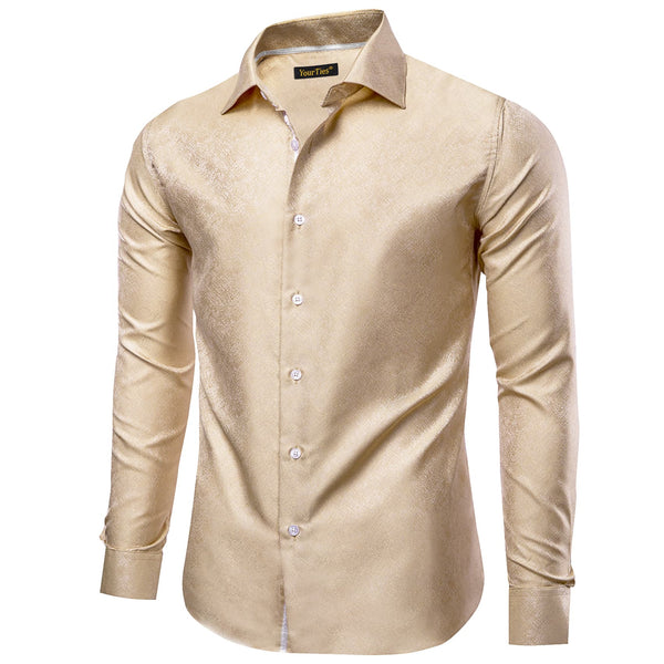 Champagne Color Dress Shirt Men's Silk Long Sleeve Button Top