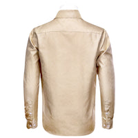 Champagne Color Dress Shirt Men's Silk Long Sleeve Button Top