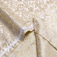 Champagne Cream Floral Jacquard Men's Silk Long Sleeve Shirt