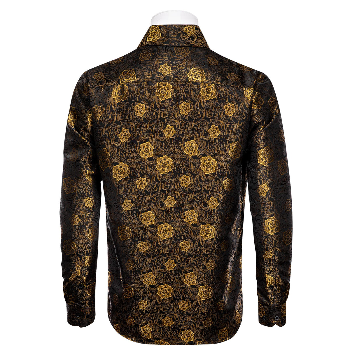 Gold Floral Shirt Black Golden Jacquard Men's Dinner Shirt