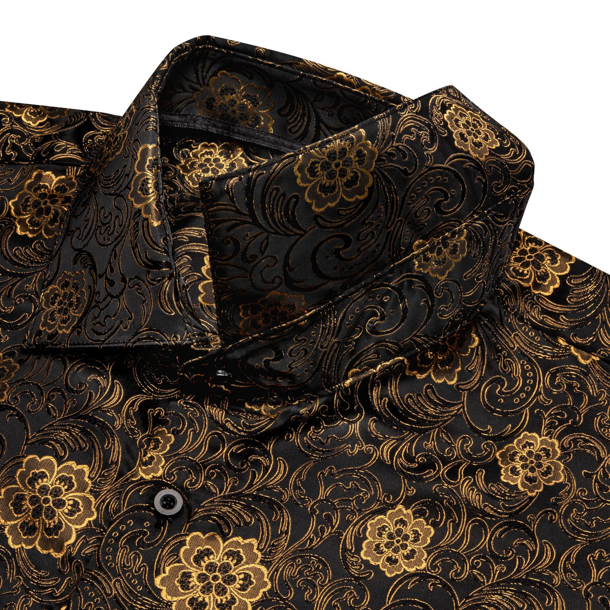 Gold Floral Shirt Black Golden Jacquard Men's Dinner Shirt