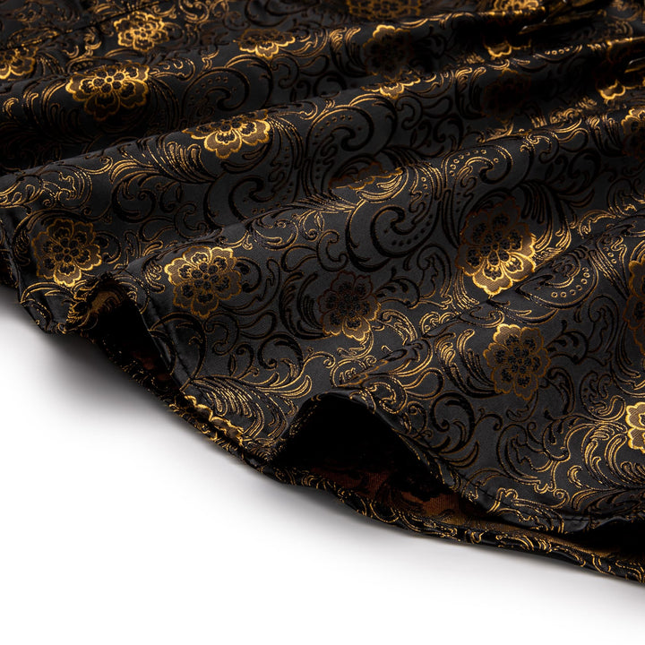 Gold Floral Shirt Black Golden Jacquard Men's Dinner Shirt