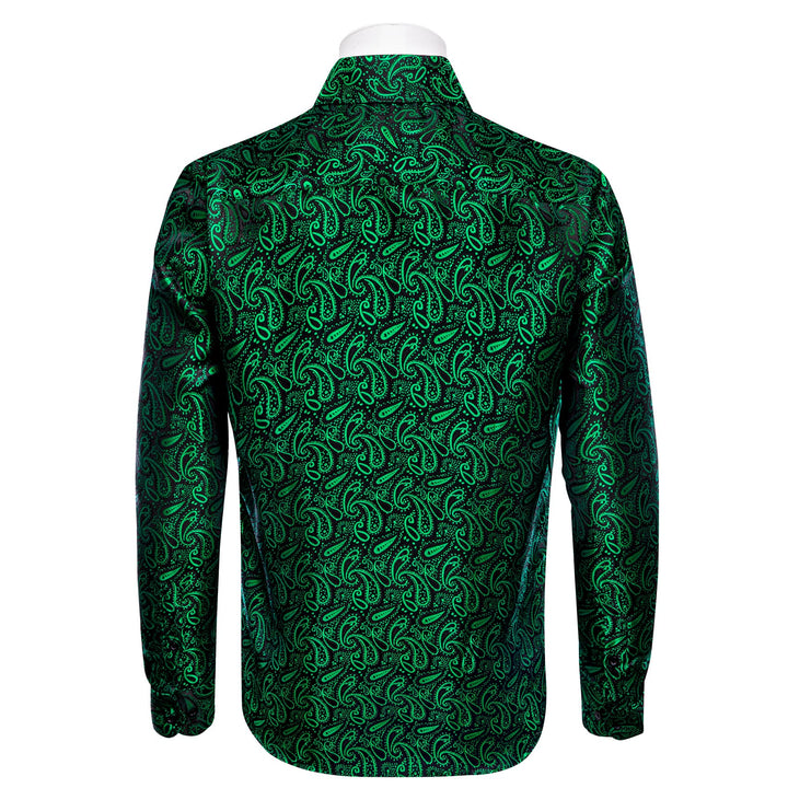 Medium Sea Green Shirt Black Green Jacquard Men Paisley Shirt