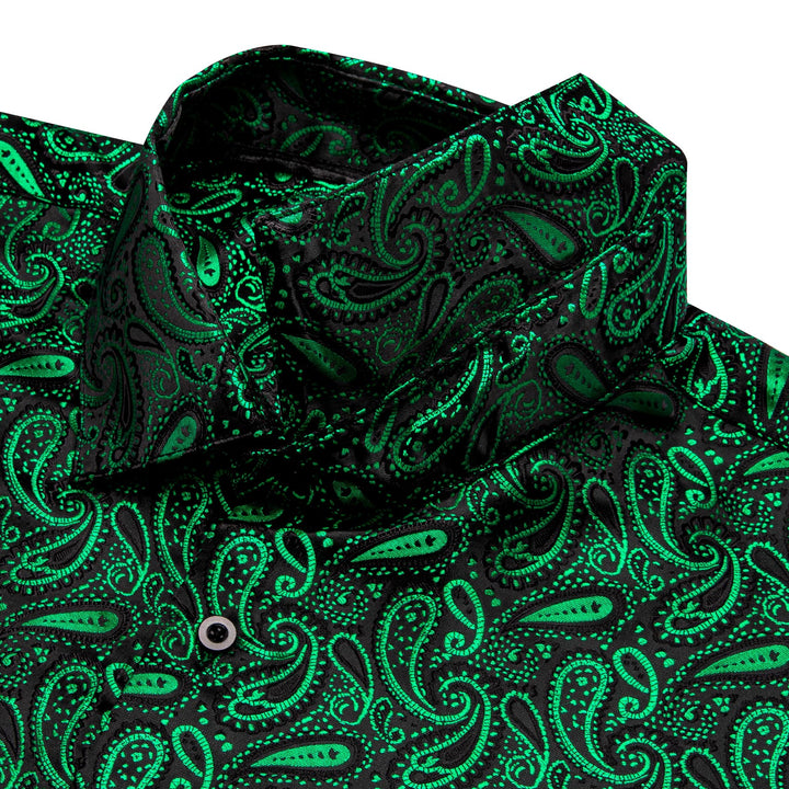 Medium Sea Green Shirt Black Green Jacquard Men Paisley Shirt