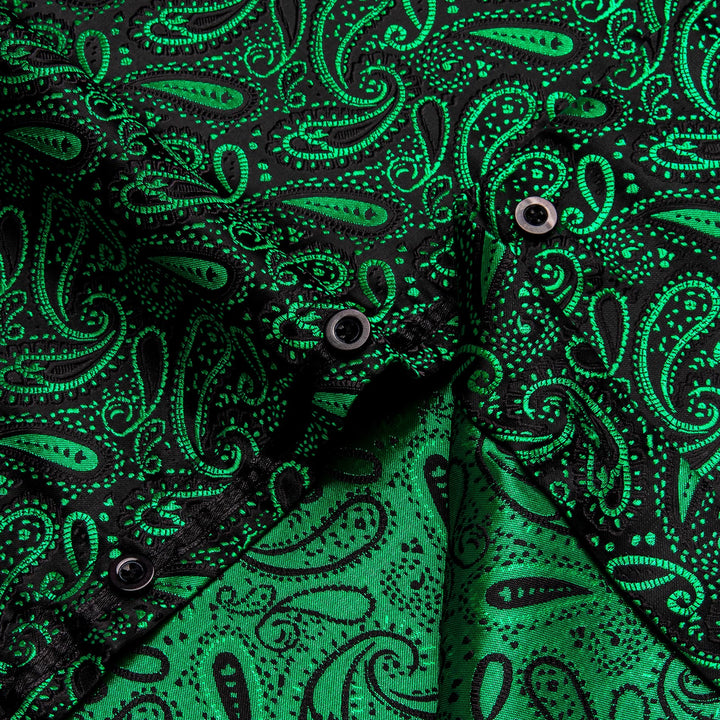 Medium Sea Green Shirt Black Green Jacquard Men Paisley Shirt