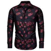 Black Shirt Cordovan Red Roses Men's Long Sleeve Floral Shirt