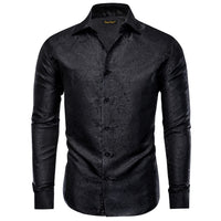 Men's Black Long Sleeve Paisley Jacquard Button Dress Shirt