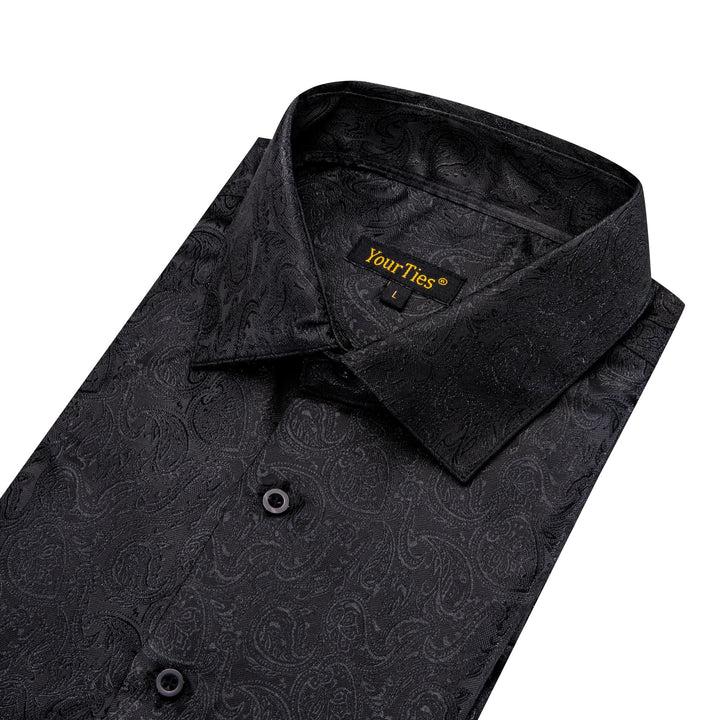 Men's Black Long Sleeve Paisley Jacquard Button Dress Shirt