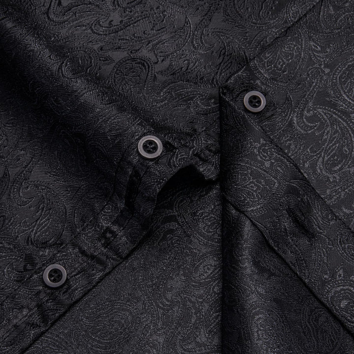 Men's Black Long Sleeve Paisley Jacquard Button Dress Shirt