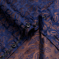 YourTies Men's Dark Blue Paisley Silk Long Sleeve Button Down Shirt