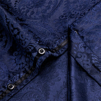 YourTies Men's Dark Blue Paisley Silk Long Sleeve Button Down Shirt