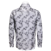 YourTies Men's Grey Floral Silk Long Sleeve Button Down Shirt