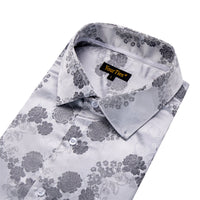 YourTies Men's Grey Floral Silk Long Sleeve Button Down Shirt