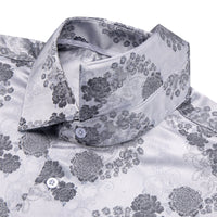 YourTies Men's Grey Floral Silk Long Sleeve Button Down Shirt