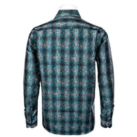 YourTies Shirt for Men Midnight Green Floral Silk Long Sleeve Button Down Shirt