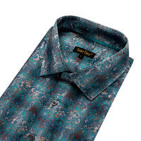 YourTies Shirt for Men Midnight Green Floral Silk Long Sleeve Button Down Shirt