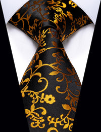 YourTies Floral Ties Wedding Black Golden Floral Silk Necktie