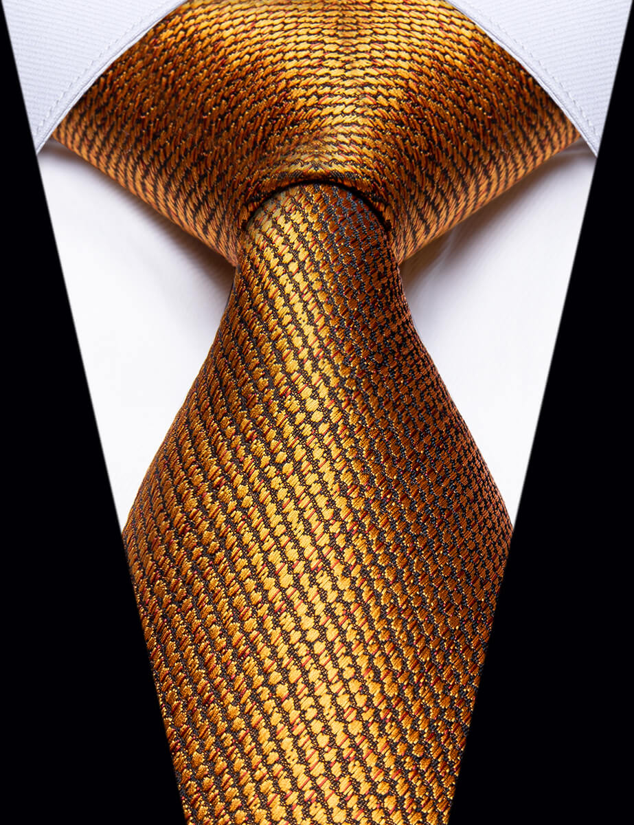 Mens Golden Woven Solid Silk Wedding Necktie