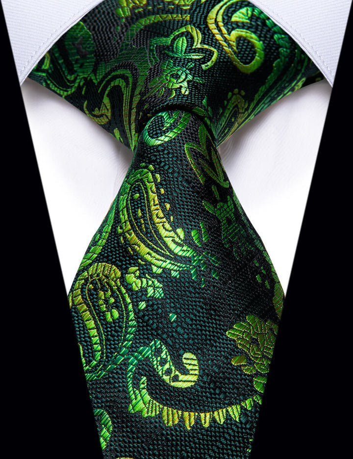 Deep Green Paisley Silk Wedding Necktie for Men