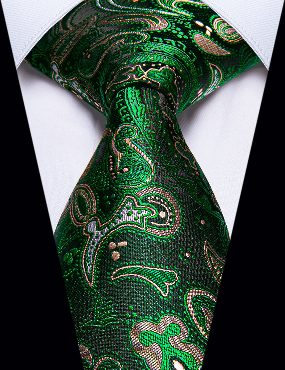 Fashion Dark Green Paisley Silk Mens Wedding Necktie