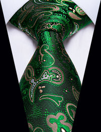 Fashion Dark Green Paisley Silk Mens Wedding Necktie