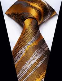 Golden Ties Yellow Irregular Striped Silk Mens Necktie Formal