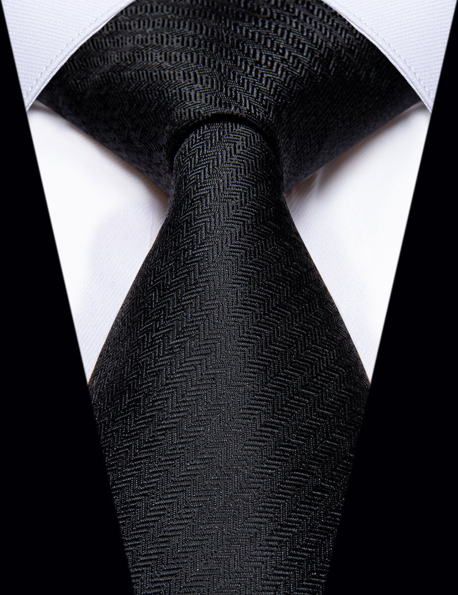 YourTies Black Tie Formal Classic Black Solid Silk Necktie