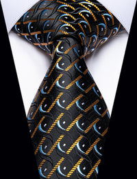 YourTies Men's Black Tie Black Yellow Novelty Silk Necktie