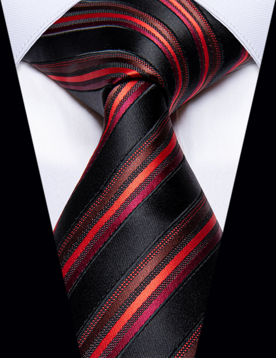  Red Black Striped Silk Necktie for Men