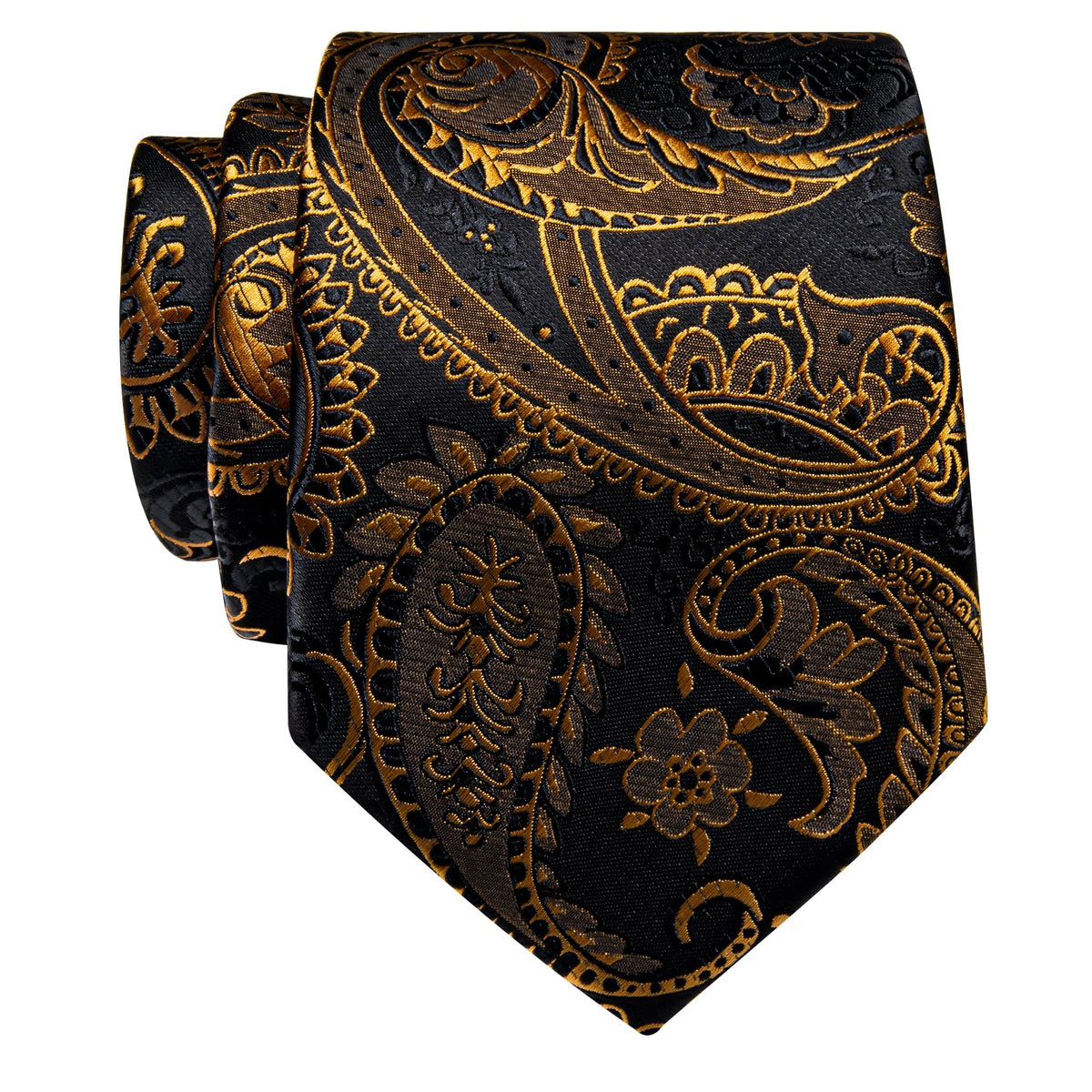 Black Golden Paisley Silk Necktie