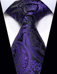 YourTies Dark Purple Men's Tie Black Purple Paisley Silk Necktie