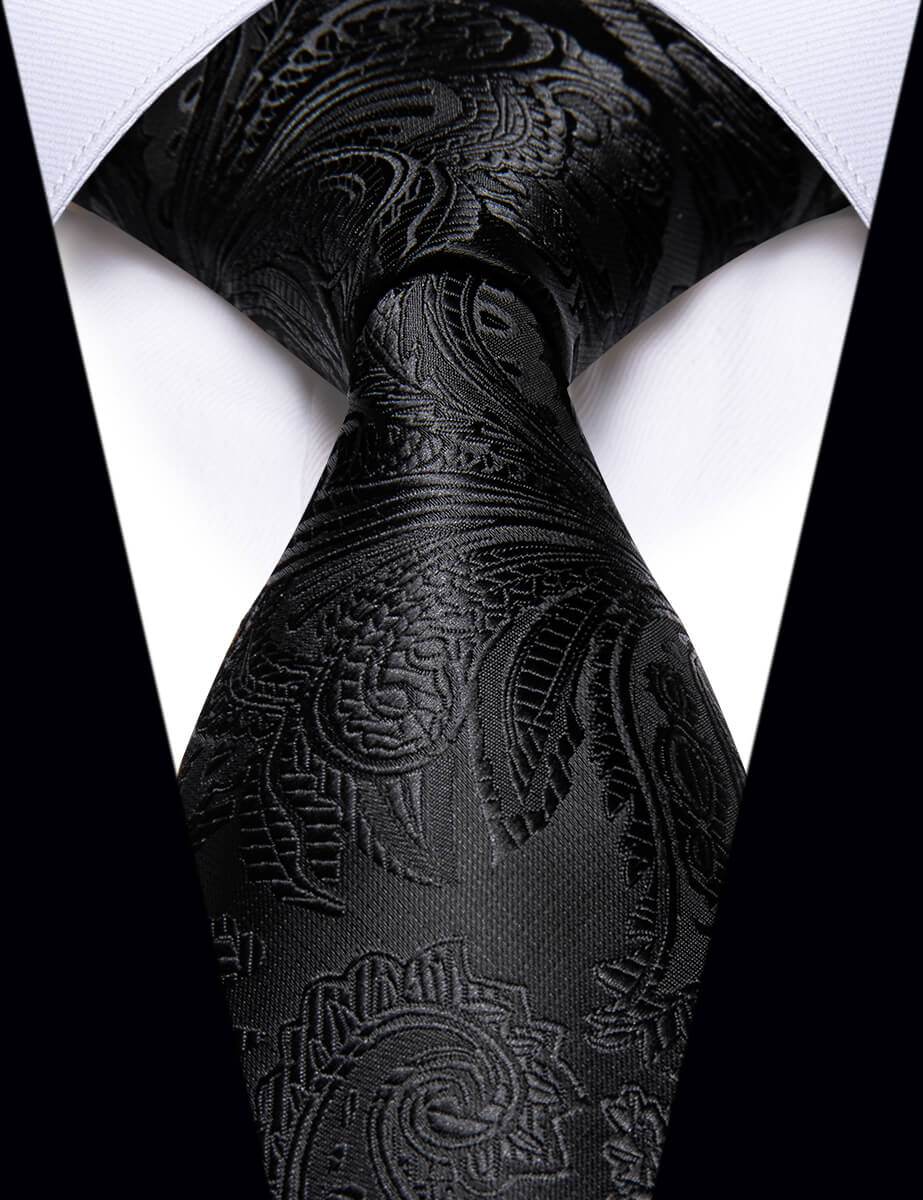 YourTies Mens Black Tie Black Wedding Paisley Silk Necktie