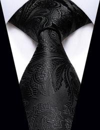 YourTies Mens Black Tie Black Wedding Paisley Silk Necktie