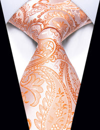 YourTies Light Orange Neck Tie Pink Paisley Men's Wedding Silk Necktie