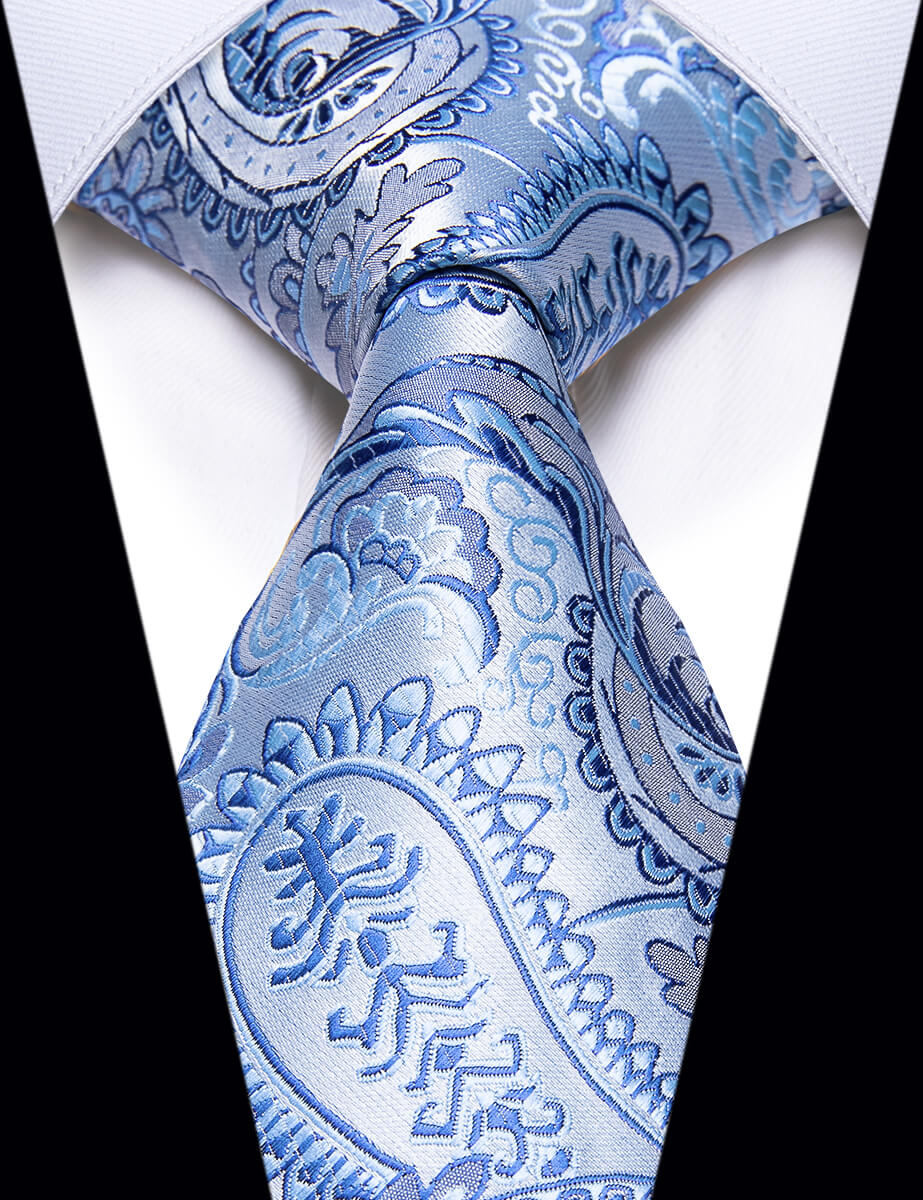 YourTies Light Blue Tie Paisley Jacquard Mens Silk Necktie